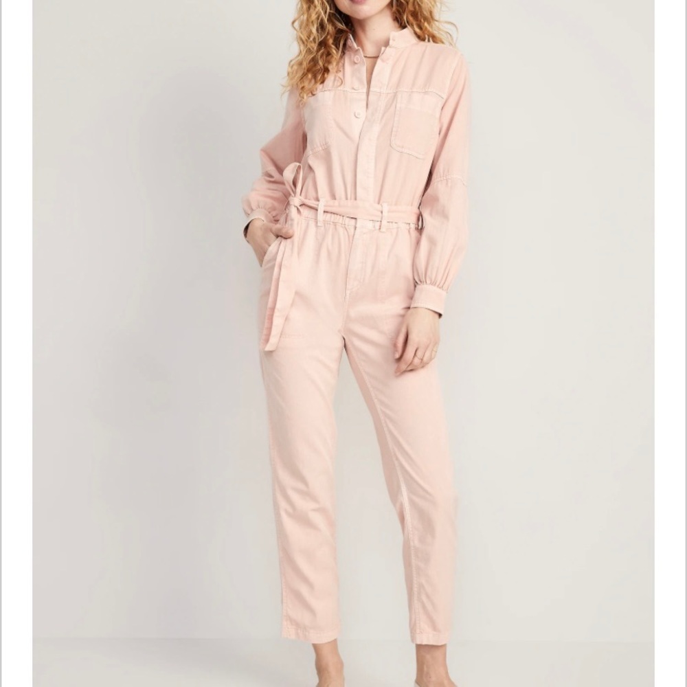 Old navy pink long sleeve cotton jumpsuit small